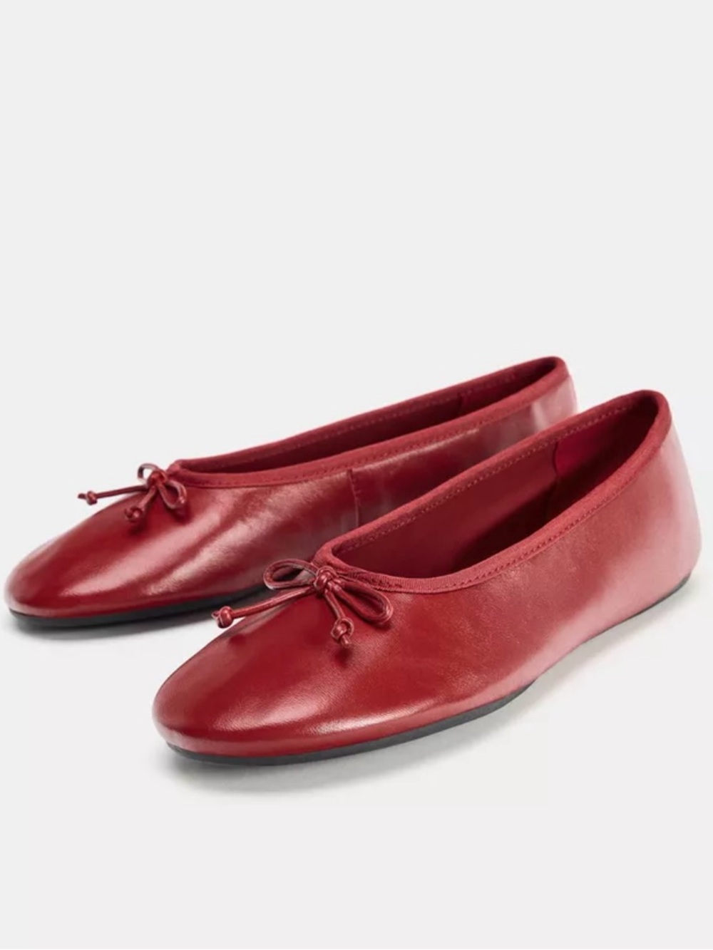 ZARA US 6.5 EUR 37 Classic Red Leather Ballet Flats - Women's